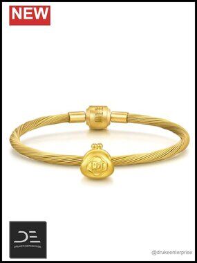 24K Gold Charm Bracelet 999 Gold Electroforming Chinese Fortune Wallet Charm